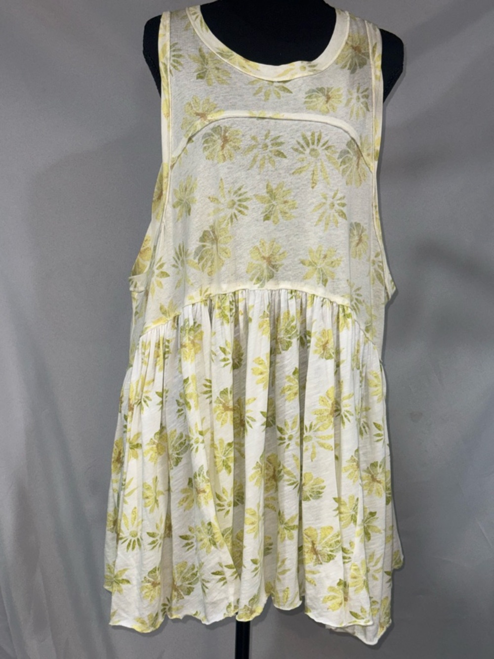 Free People White & Yellow Floral Tiered Sleeveless Tunic
